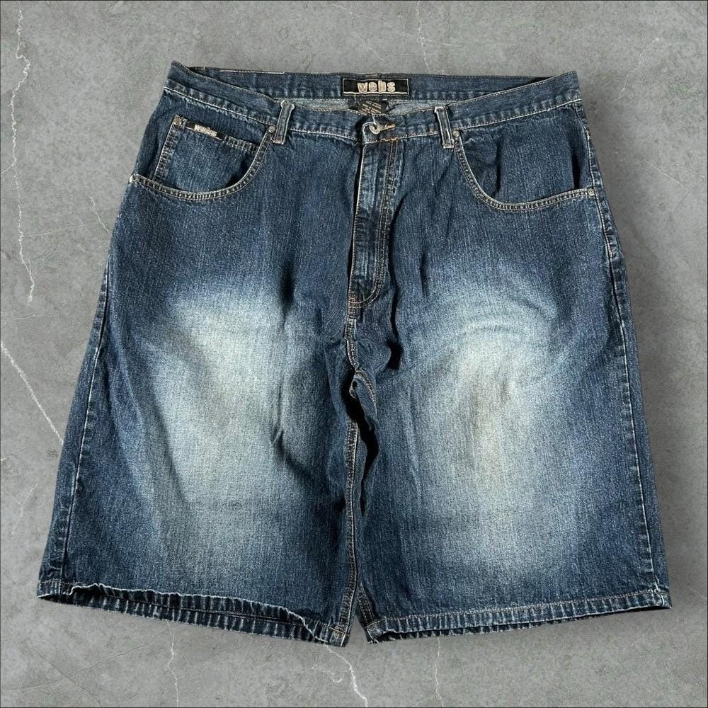 Webs Jorts Mens 40 Blue Y2K Baggy Wide Leg Grunge Skater Dark Wash Hip Hop 2000s